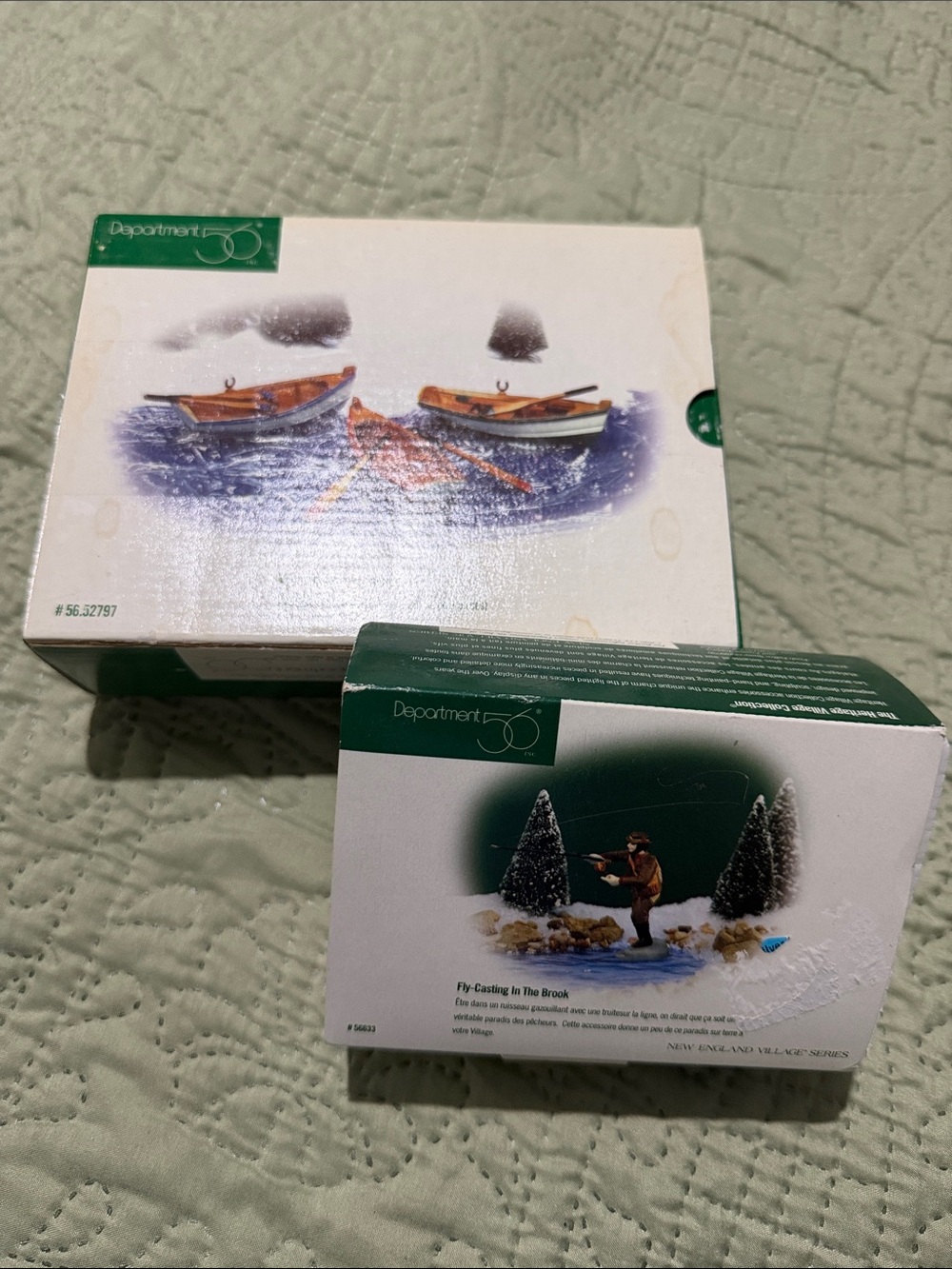 Department 56 Village Accessories Wooden Rowboats #56.52797 & Fly Fisherman